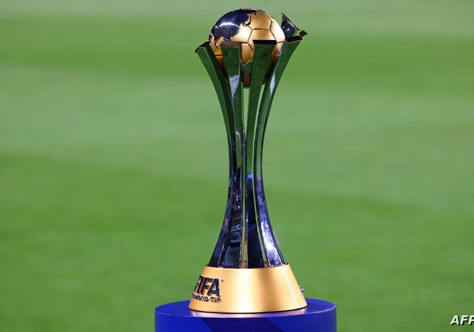 The Club World Cup trophy is seen ahead of the 2021 FIFA Club World Cup final football match between Brazil's Palmeiras and England's Chelsea at Mohammed Bin Zayed stadium in Abu Dhabi, on February 12, 2022. (Photo by Giuseppe CACACE / AFP)